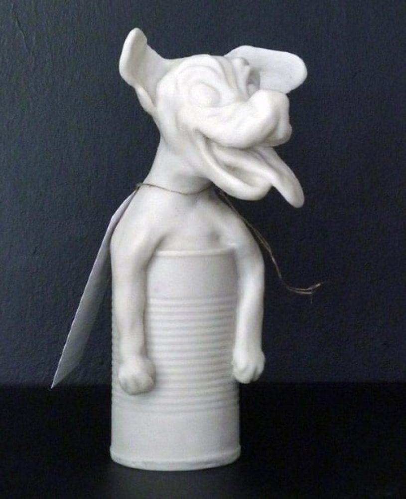 White 250DOGS dog sculpture, Model 3, with head tilted upward.