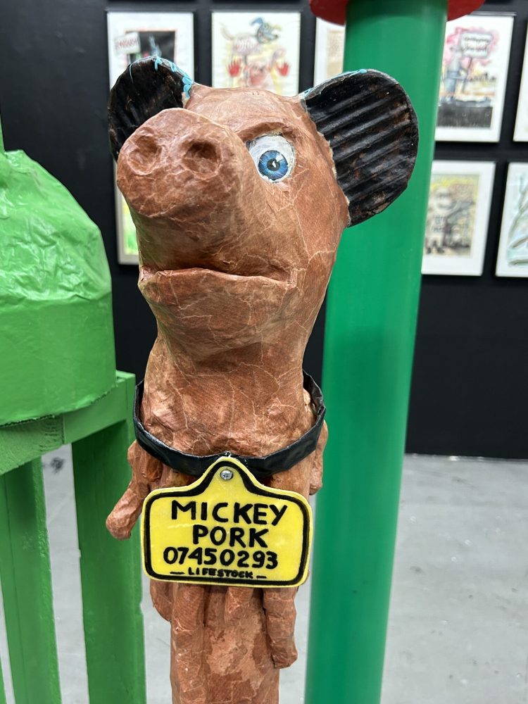 Mickey Pork, papier maché and mixed media