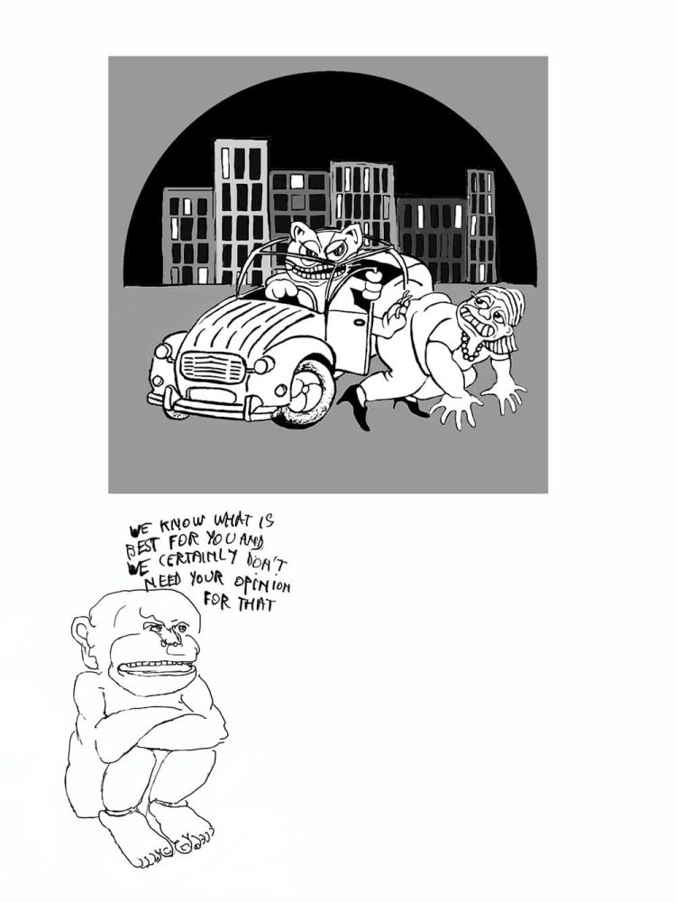 Drawing about street dogs in São Paulo, later used as a sticker.